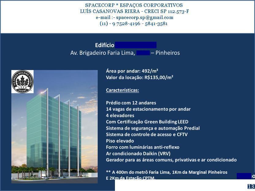 Lajes corporate/office 445 m2 /890 m2 av. brig. faria lima, pinheiros- locação