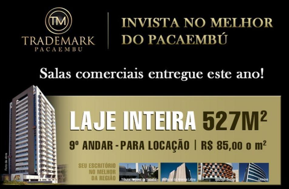 Sala comercial, laje inteira, 527m2.- Pacaembú - Excelente!