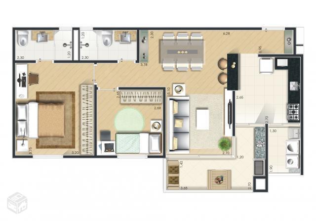 Apartamento, 74 m², 2 dormitórios, 1 suíte,2 vagas