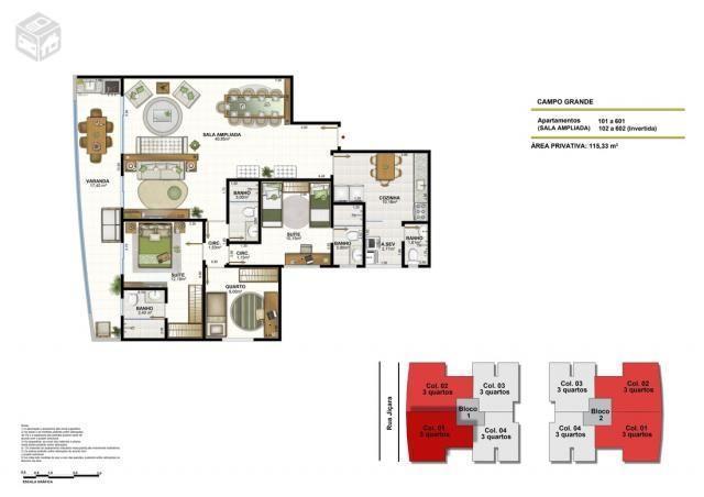 Apartamento 3 quartos 90m² Campo Grande