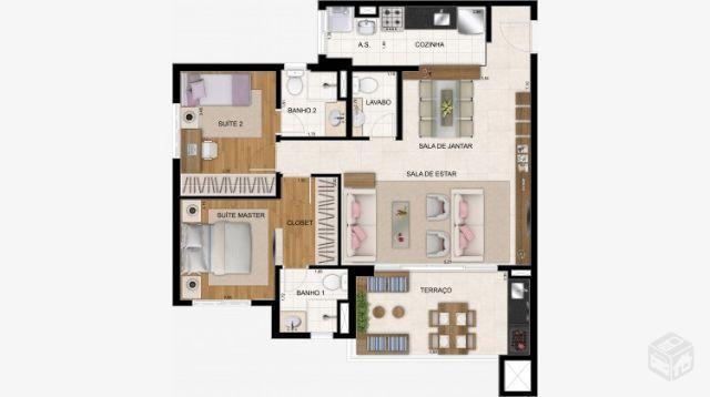 Apartamento com 86 m² Opção 2 e 3 Dormitórios