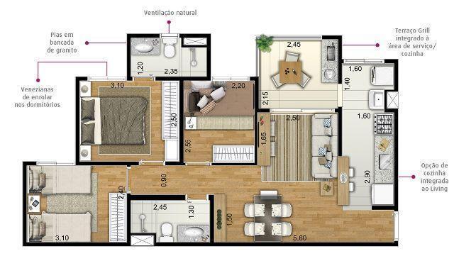 Apartamento de 3 dormitorios,65mª,2 vagas-Conquista Reserva Campestre em