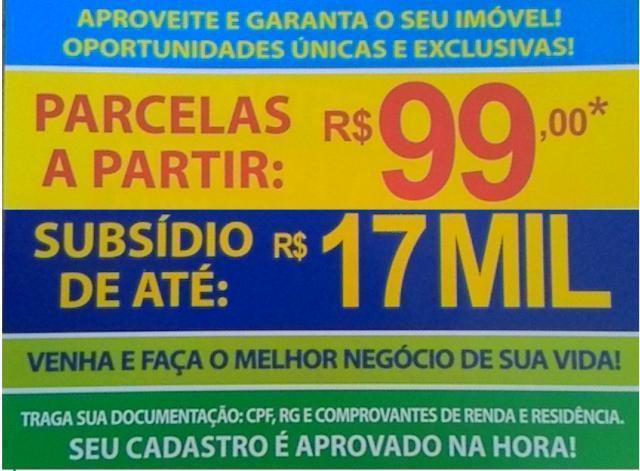 Subsídio de até 17 MiL e parcelas a partir de 99. 2 Qts e lazer completo