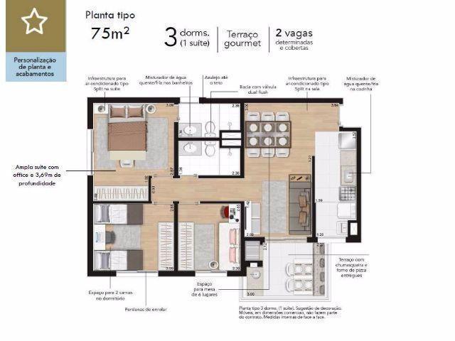 Lançamento de apartamento 75 m² 2 vagas em Santo Andre 10 mil de ato