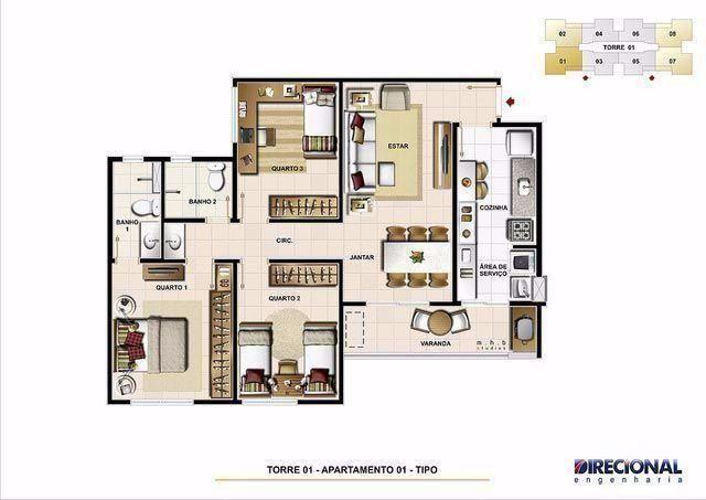 ITBI + Registro GRÁTIS -Apartamento de 3 quartos - Parq das Laranjeiras - Brisas do Parque